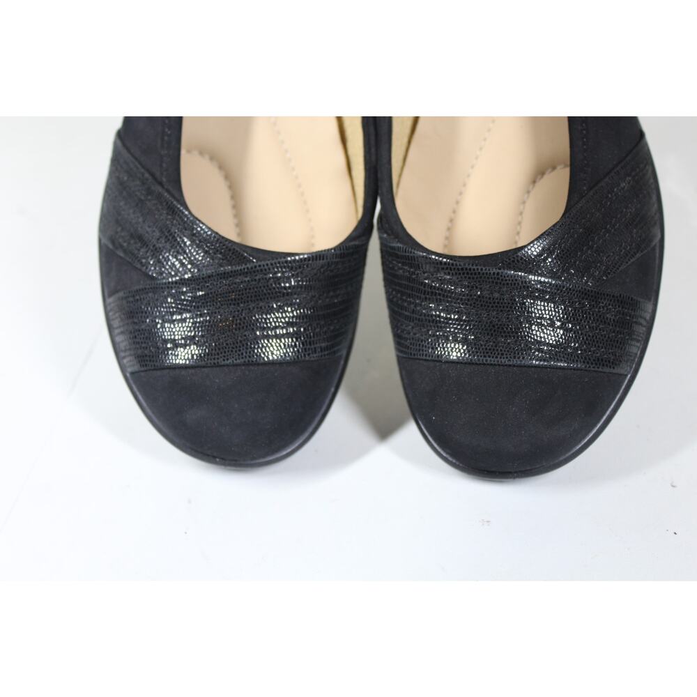 Hotter Natasha Black Suede Leather Ballet Flat Shoes Womens 6.5 Casual Comfort - Picture 3 of 6